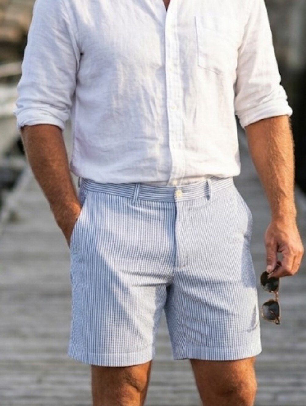 DANIEL HECHTER Men's Seersucker Shorts Size 38 Stretch Blue White‎ Striped NWT